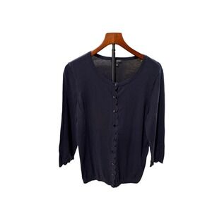 Talbots Women's Blue Scalloped Button Front Cardigan Sweater Size L lightweight